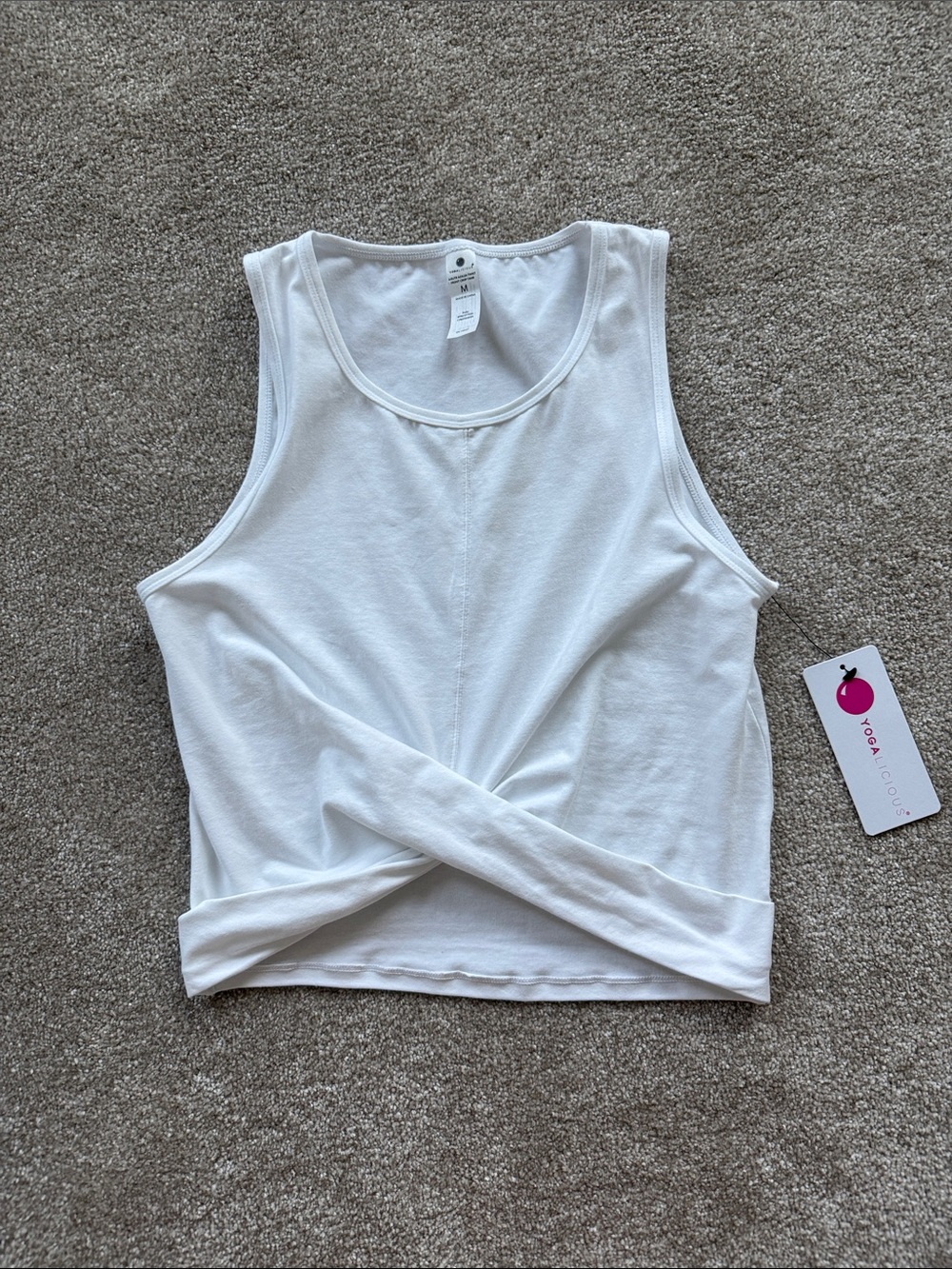 Yogalicious White Twist-Hem Crop Tank M